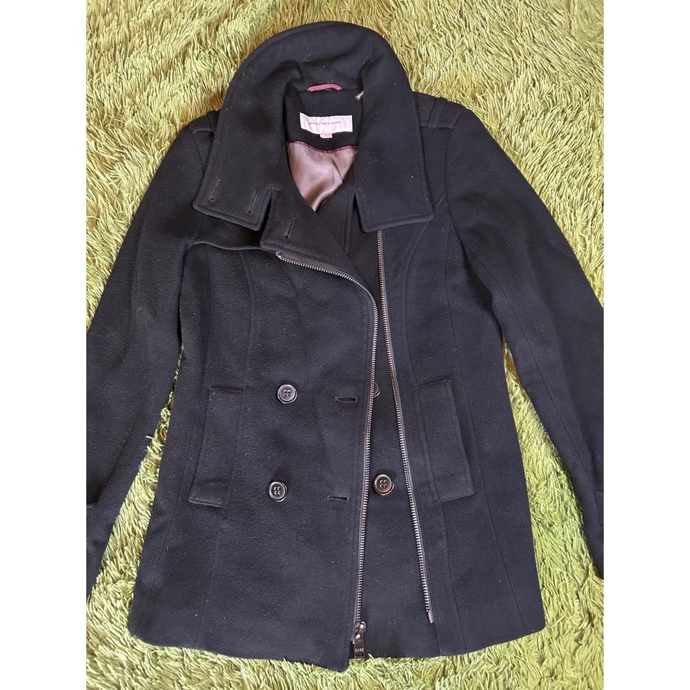 Marc New York‎ Coat Womens 2 Black Wool Cashmere Asymmetrical Zip Peacoat Jacket
